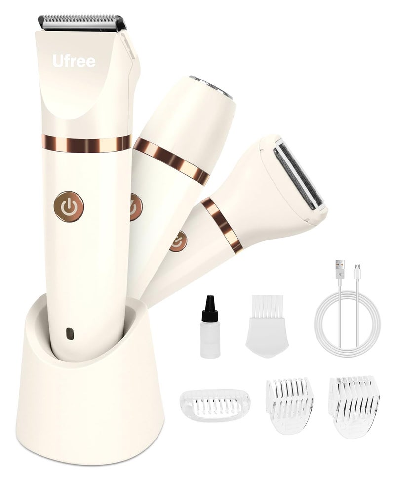 UFREE Bikini Trimmer Electric Razors for Women, Rechargeable Pubic Hair Trimmer Electric Shaver for Legs Body Hair, Bikini Shaver IPX7 Waterproof, White - Image 1